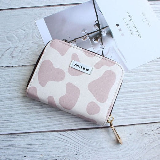 Cute Cow Print Wallet w/ Zipper