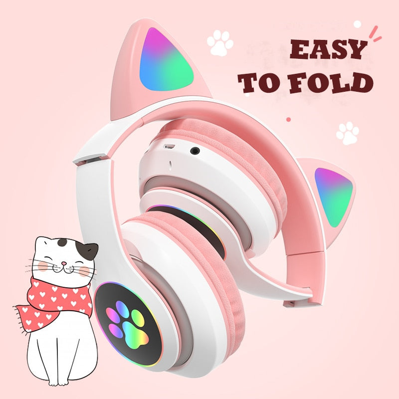 LED Cat Ear Wireless Bluetooth Headphones