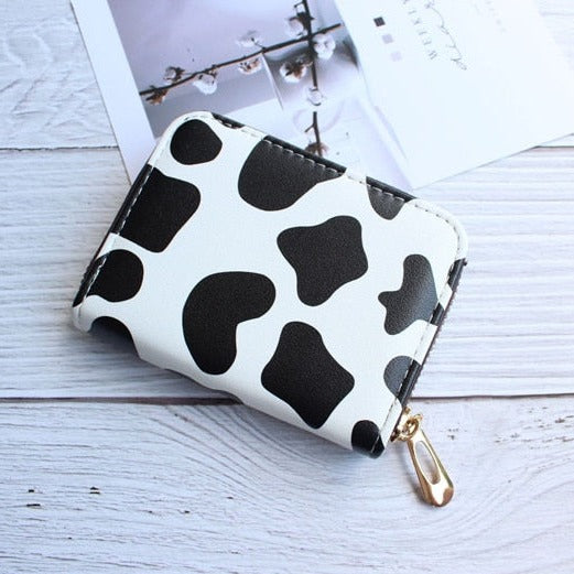 Cute Cow Print Wallet w/ Zipper