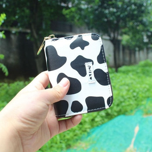 Cute Cow Print Wallet w/ Zipper