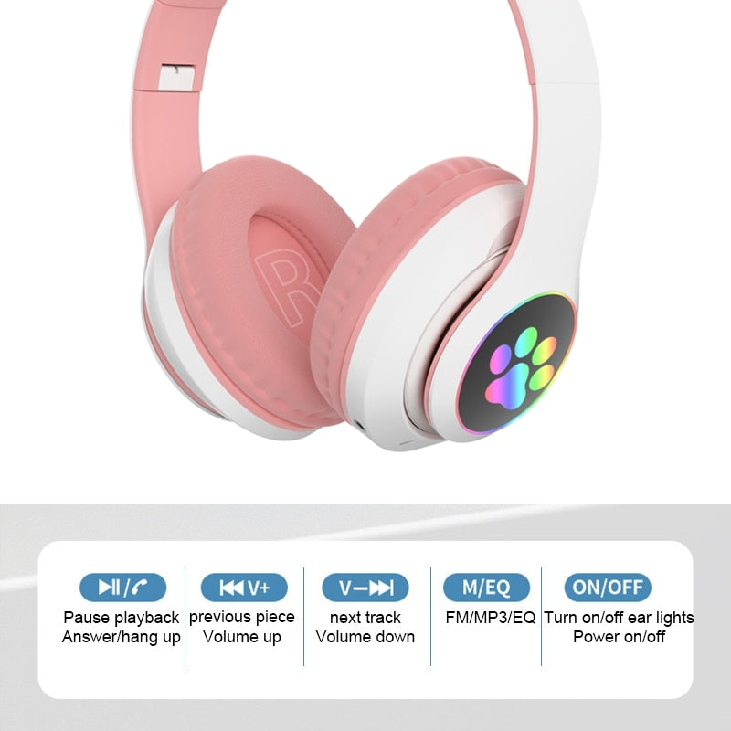 LED Cat Ear Wireless Bluetooth Headphones