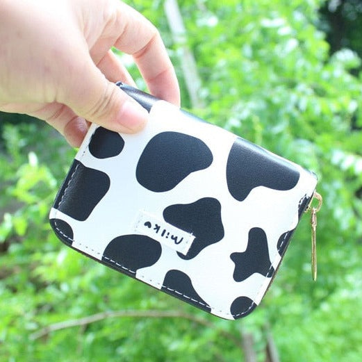 Cute Cow Print Wallet w/ Zipper