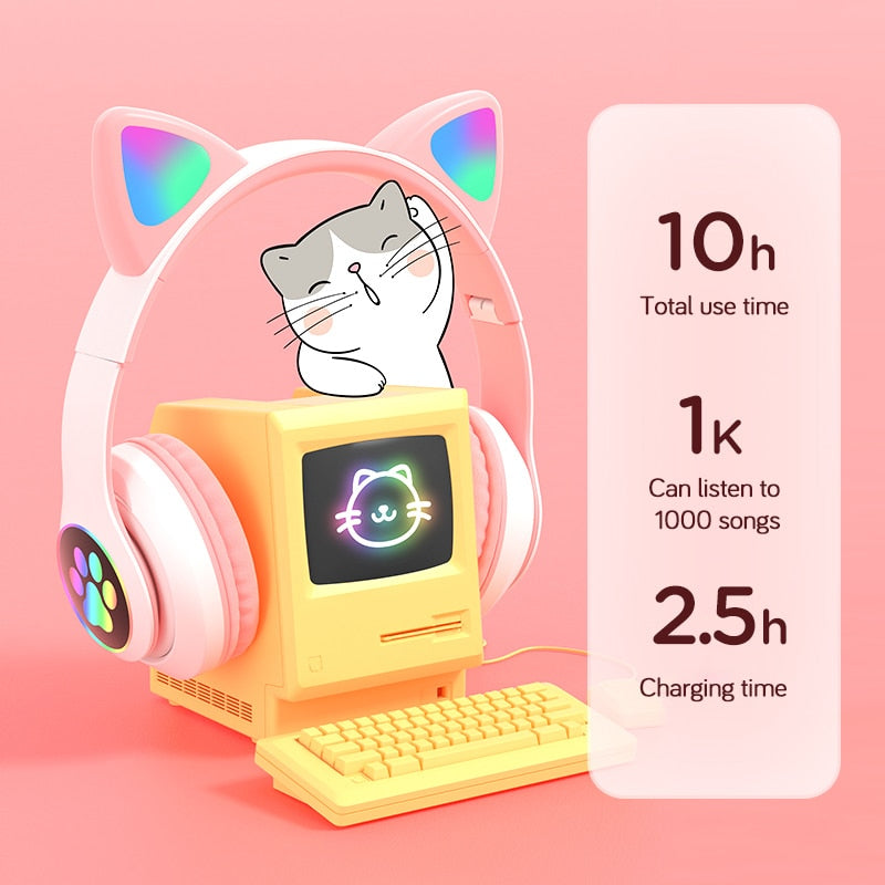 LED Cat Ear Wireless Bluetooth Headphones