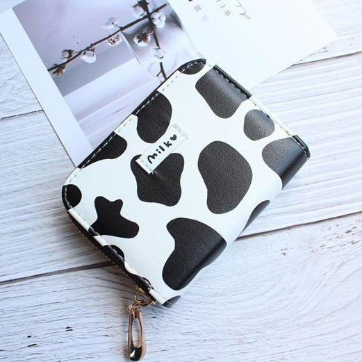 Cute Cow Print Wallet w/ Zipper