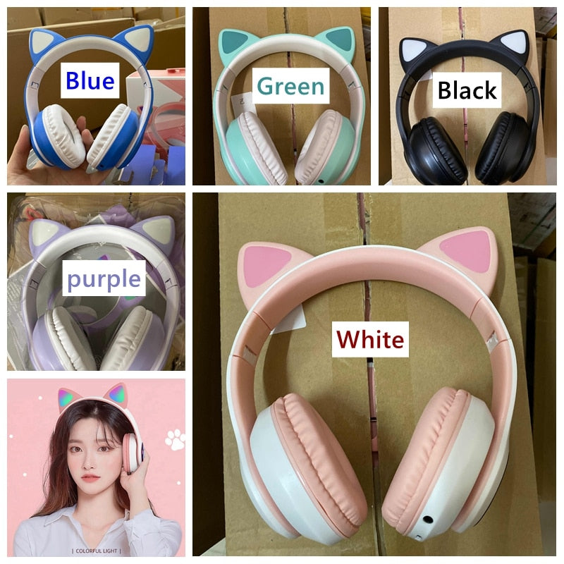 LED Cat Ear Wireless Bluetooth Headphones