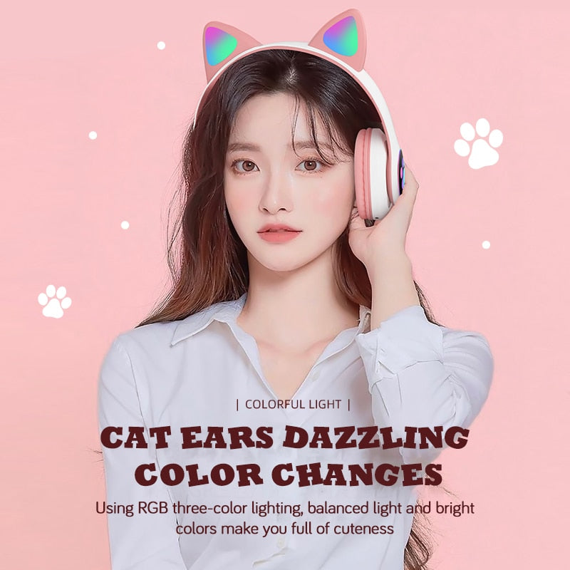 LED Cat Ear Wireless Bluetooth Headphones