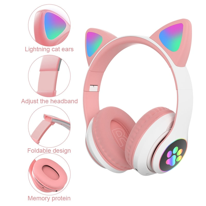 LED Cat Ear Wireless Bluetooth Headphones