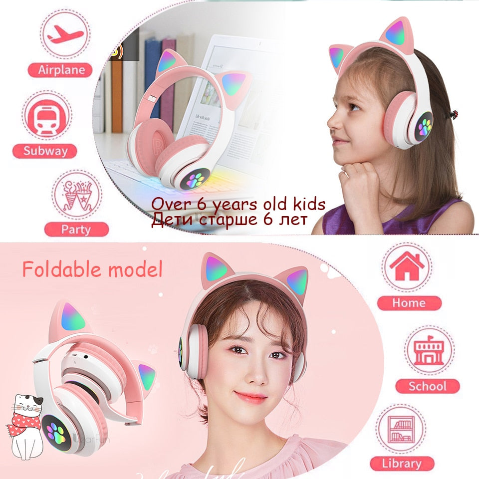 LED Cat Ear Wireless Bluetooth Headphones