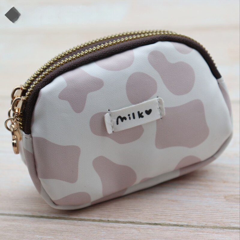 Cute Cow Print Wallet w/ Double Zipper