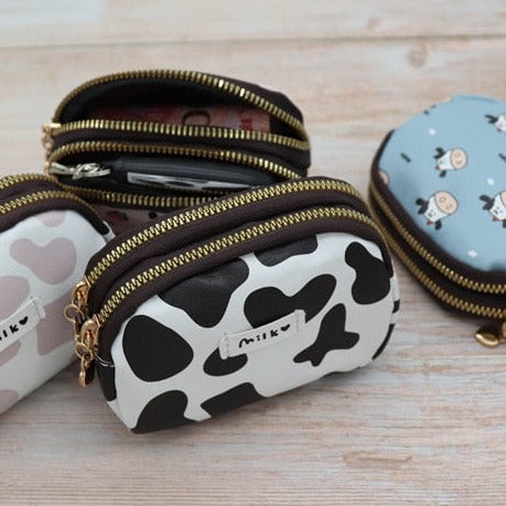 Cute Cow Print Wallet w/ Double Zipper