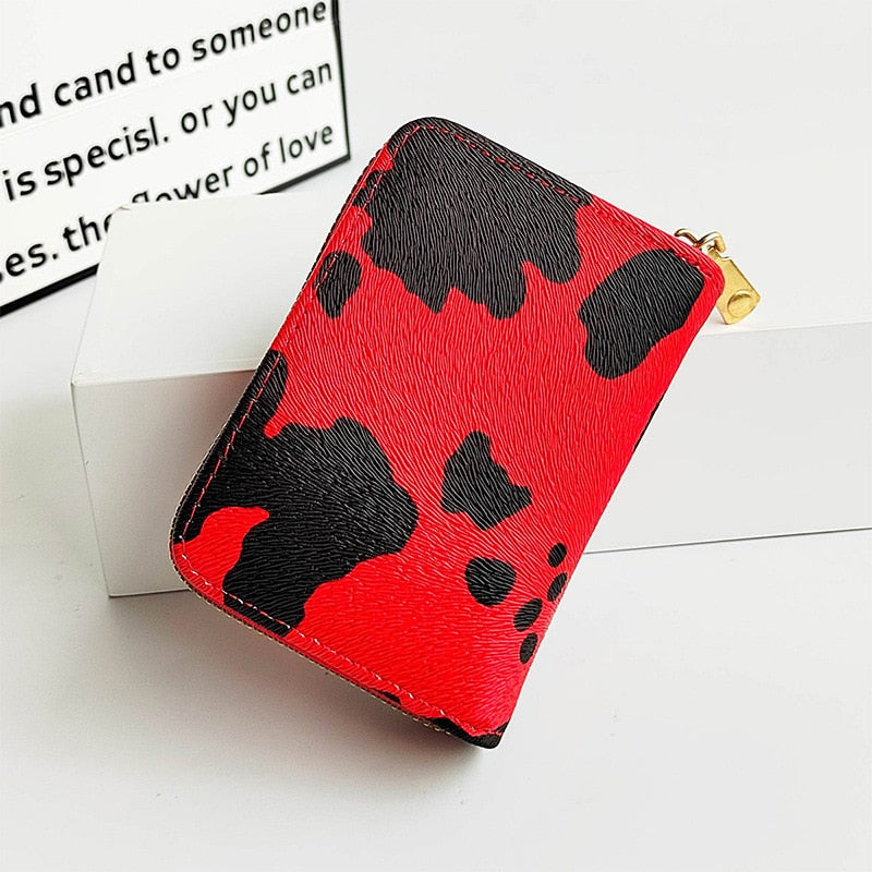 Cute Cow Print Wallet w/ Zipper