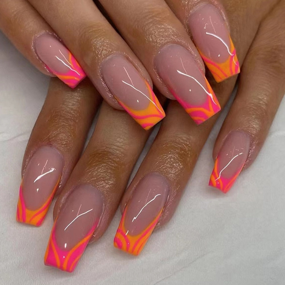 Press-On Tropical Pink & Orange Swirls