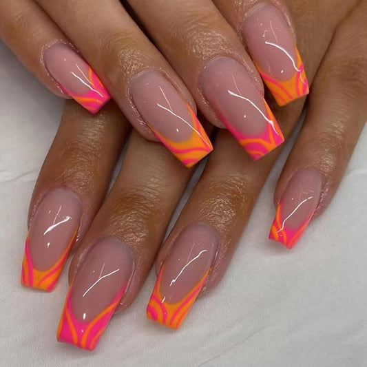 Press-On Tropical Pink & Orange Swirls