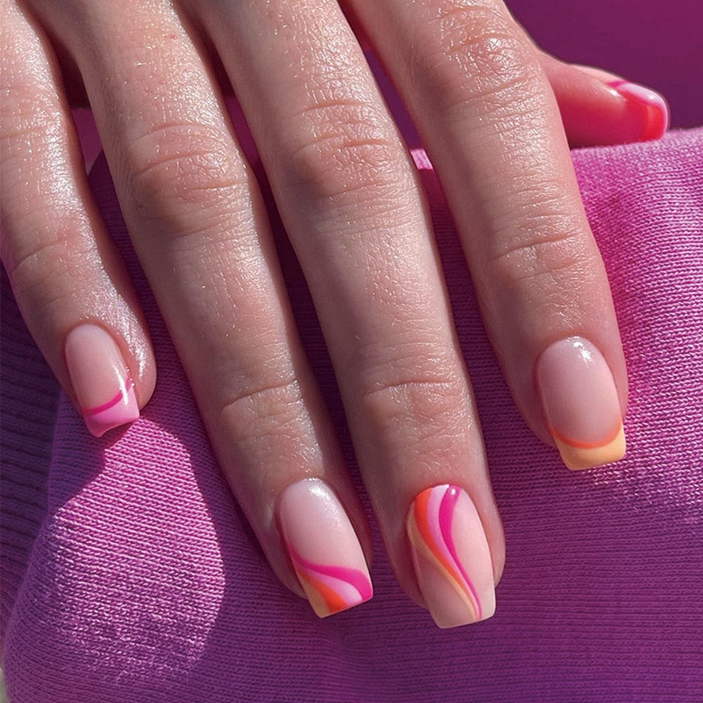 Press-On Pink & Orange Swirls