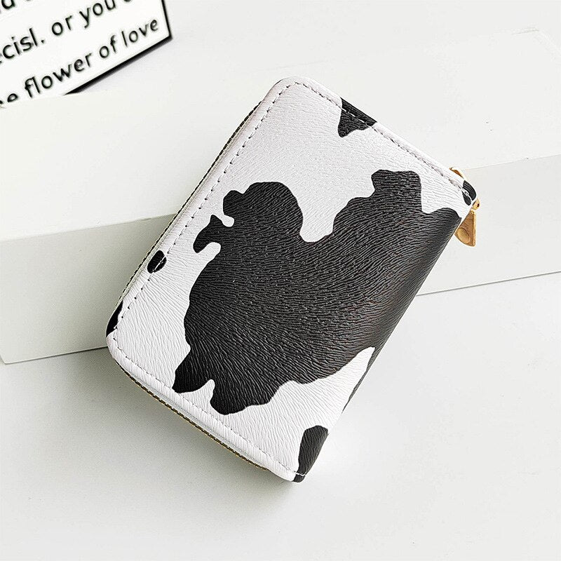 Cute Cow Print Wallet w/ Zipper