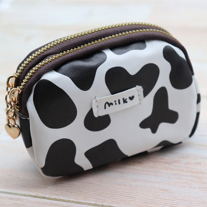 Cute Cow Print Wallet w/ Double Zipper